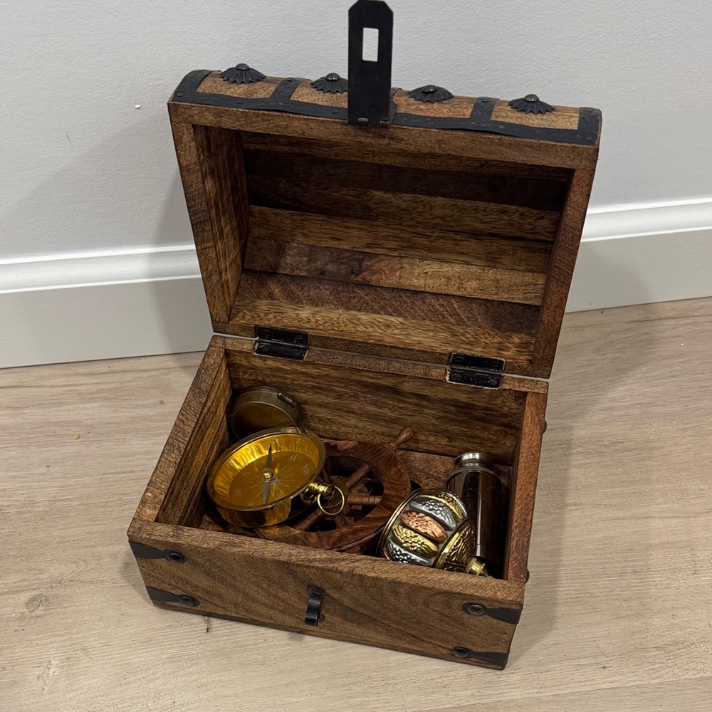 Wooden Treasure Chest with Brass Accents
